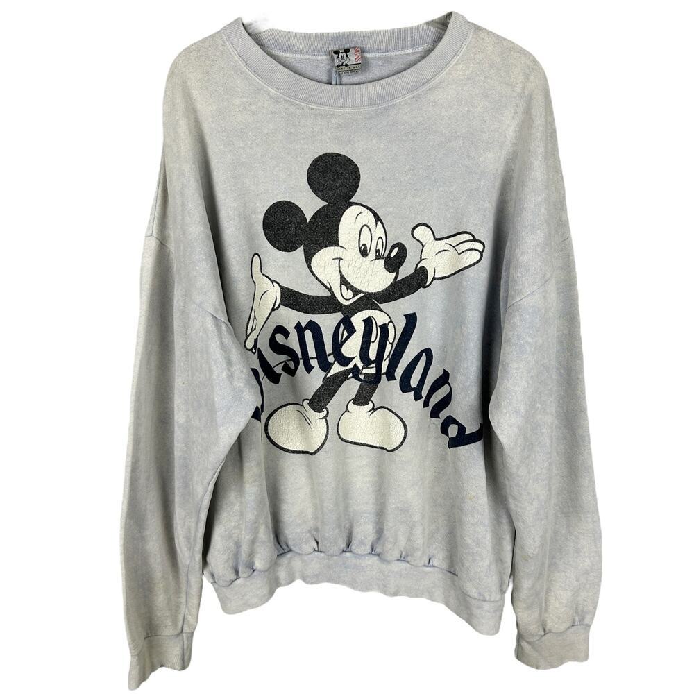 Vintage Disney Long Sleeve Mickey Mouse Graphic Disneyland 80s Worn Sweatshirt L